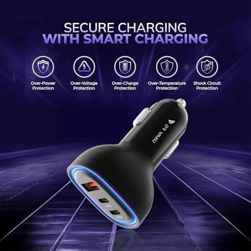 Image of DR VAKU 100W Car Charger Fast Charging Triple Port Dual 2X Type C PD PPS + QC 3.0 USB Car Mobile Laptop Adapter for iPhone 17 /16 /15 /14 /13 etc, Samsung All Series, Tablets, & Android Smartphones