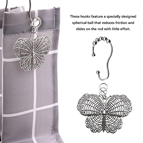 Myisteen Stainless Steel Shower Curtain Hooks Rings + Butterfly Decorative Pendant Creative Cartoon Theme Shower Curtain For Home Silver My-0077 My-0077 #TOP3