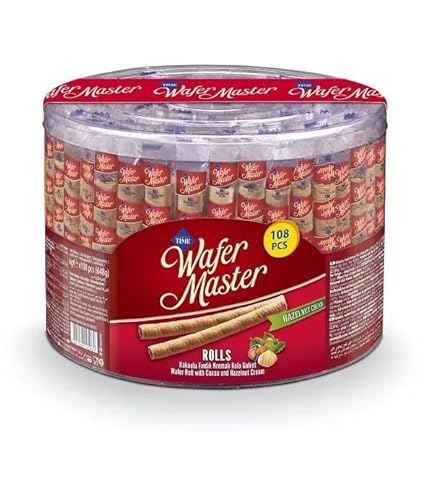 Wafer Master Waffelröllchen gefüllt mit Haselnusscreme, Kaffeegebäck Großpackung (108Stk./648g)