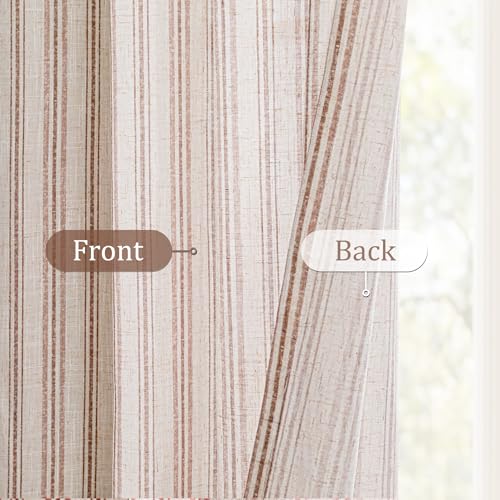 Image of MYSKY HOME Taupe Striped Linen Curtains 84 Inches Long Light Filtering Neutral Curtains for Bedroom Living Room Farmhouse Rustic Cottage Core Tan Ticking Patterned, Grommet, 2 Panels, 52 inch Wide