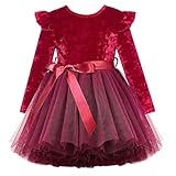 2t Little Girls Velvet Dress Baby Girls Long Sleeves Tulle Dresses 1-2 Years Old Toddlers Girl's Wedding Wine Red Dance Dressing Small Kids Holiday Party Skirts for Girls' Casual Clothes