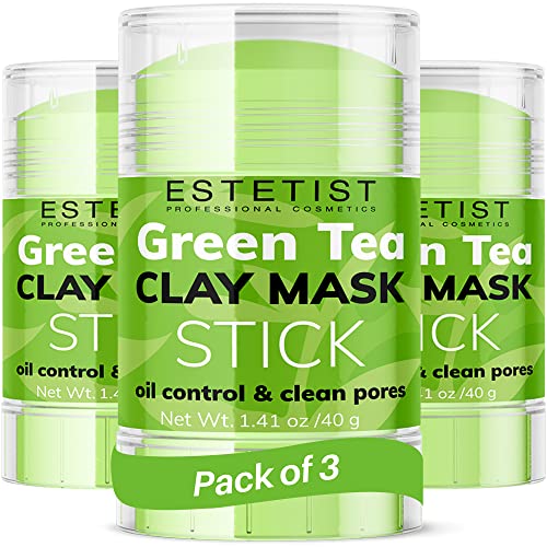 ESTETIST Green Tea Clay Mask Stick Set Purifying Face Mask Replenishing Moisture Deep Pore Cleanser Blackhead Remover Oil Control Skin Detoxifying Anti-Acne Treatment for All Skin Types Pack of 3