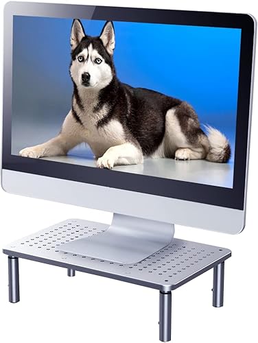 Husky Mounts Soporte ajustable de acero para monitor elevador ergonómico ventilado para laptop, TV o impresora. Plata