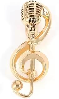 Golden Microphone Treble Clef Brooch Pin – Music Lover Metal Lapel Pin, Stylish Badge for Shirt, Jacket & Bag (Unisex) Price In India