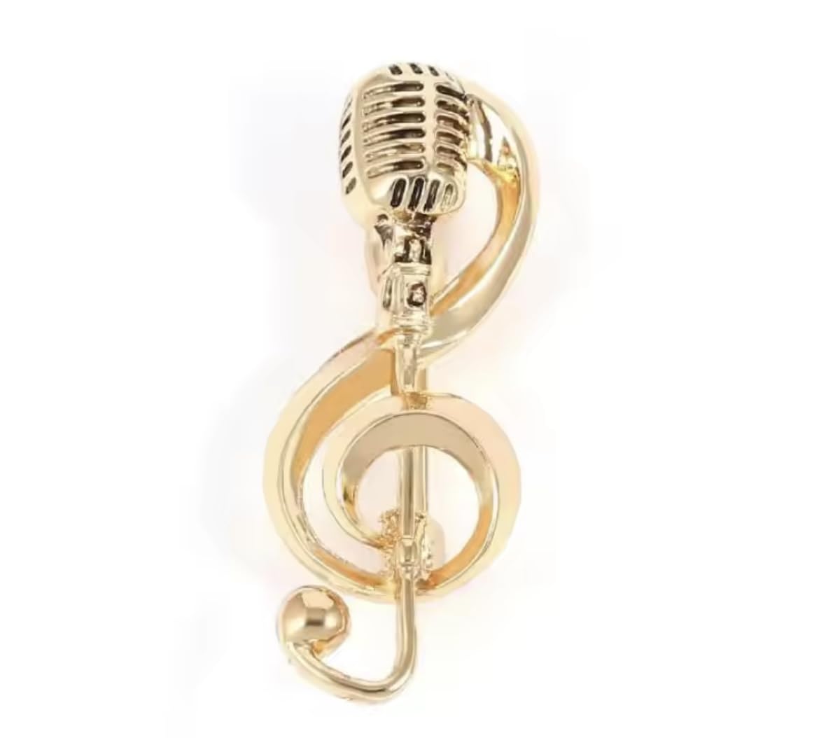 Golden Microphone Treble Clef Brooch Pin – Music Lover Metal Lapel Pin, Stylish Badge for Shirt, Jacket & Bag (Unisex) - Review, Price and Buying Guide