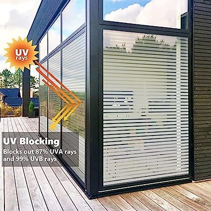 Image of ELTON Vinyl Heat Control Anti UV Self Adhesive Privacy Window Film, Straight Lines Design, Decorative Glass Sticker for Bathroom, Door & Window, Semi-Private, 24 x 96 Inches