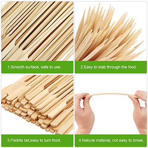 120 PCS Bamboo Skewers for Appetizers, 9 cm Toothpicks, Cocktail Picks for Drinks, Fruit Kababs, Sausage, Barbecue Snacks, Natural Wooden Paddle Skewer Mini Food Sticks, Charcuterie Accessories