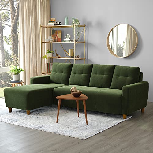 Image of Sleepyhead Yolo Designed by Duroflex - 3 Seater Sofa, LHS L Shape Sofa Set |Premium Fabric, Plush 3-Layer Cushioning |Modern Buttonless Tufted & Anti-Sag Comfort |3 Years Warranty - Avocado Green