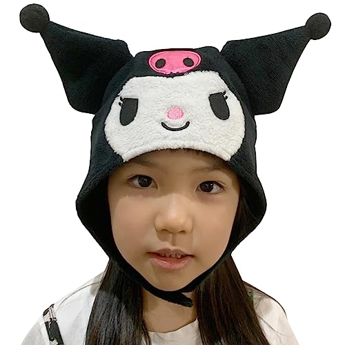 Sanrio Kuromi Fluffy Kids Beanie Cap Soft Warm Winter Head wear Black - Main Image