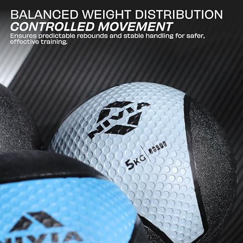 Image of Nivia Pro Medicine Ball for Strength Training, Core Workouts, Endurance Training, Non-Slip Surface, Weight Ball for Crossfit (Light Blue, 5 KG)