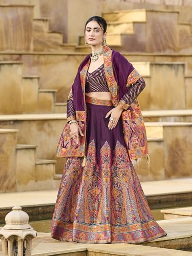 Image of PURVAJA Women's Jacquard Semi-Stitched Lehenga choli