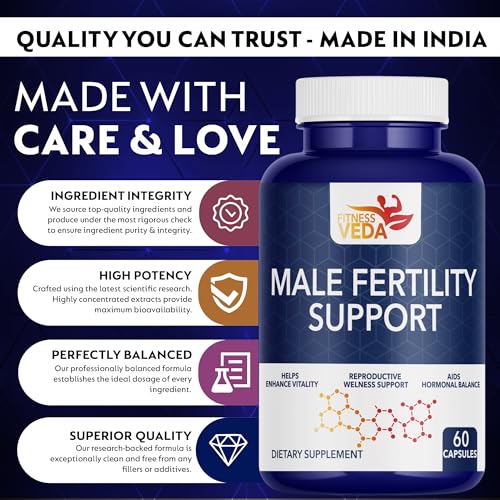 Image of Fitness Veda Male Fertility Support Capsules | Men's Reproductive Health & Vitality Formula |Herbal Fertility Booster | Sperm Health, Stamina & Reproductive Wellness Support - 60 Veg Capsules