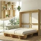 CECER Queen Size Wall Murphy Bed with Storage Shelf，Space-Saving Queen Wall Beds Cabinet Beds with Bookshelf for Guest Room/Bedroom-Natural Wood（Without Mattress）