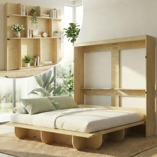 CECER Queen Size Wall Murphy Bed with Storage Shelf，Space-Saving Queen
