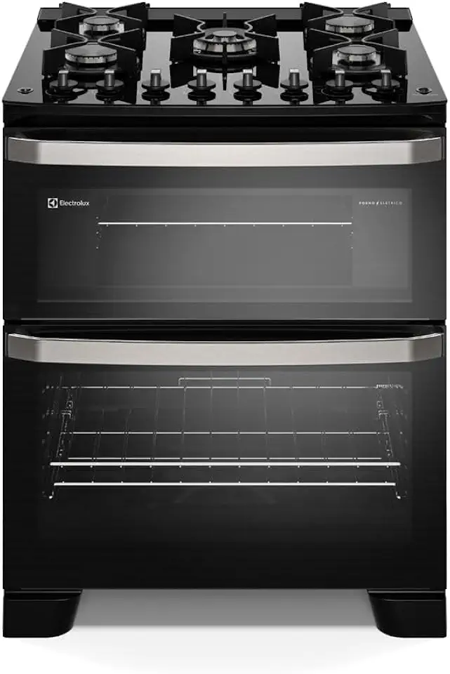 Electrolux Fogão 5 bocas Electrolux Preto Experience Mesa de Vidro, 2 Fornos e PerfectCook360 (FE5DB) 220V