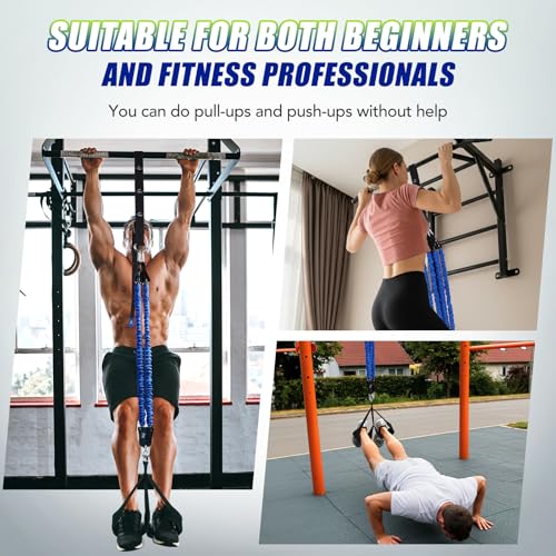 Image of ALongSong Pull Up Assistance Bands with Foot Support Pedal - Upgraded Heavy Duty Resistance Bands Adjustable Weight /Height with 80Lbs Bands&Measured Strap for Strength Training Home Gym