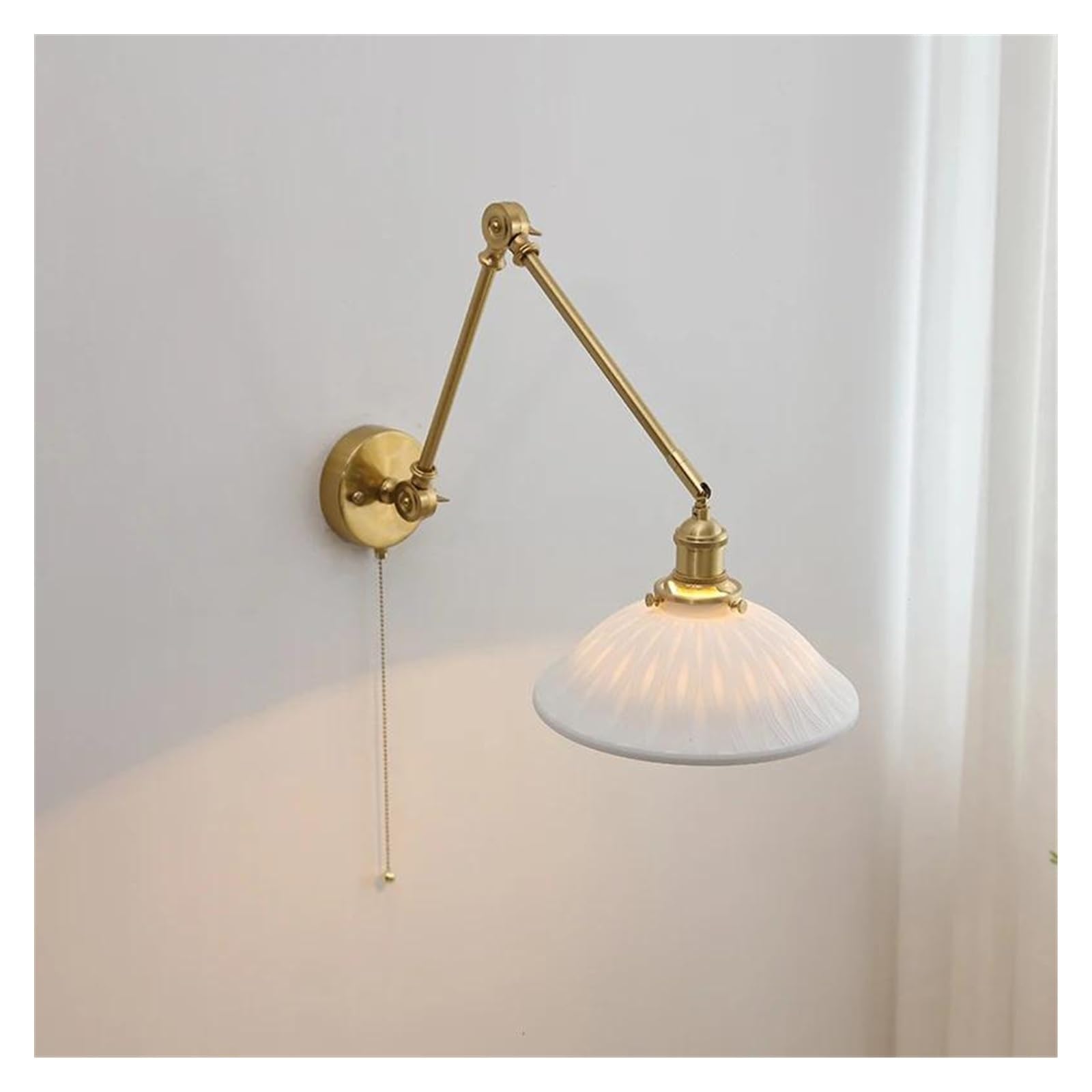 ZTCHSENZT Wall Sconces, Pull Chain Switch LED Wall Lights Sconce Up and Down Copper Swing Long Arm Ceramic Lampshade Nordic Modern Wandlamp,C