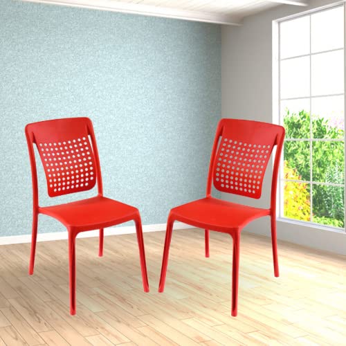 Image of ITALICA Spine Care Plastic Chair for Home, Office, Living Room /Matte Finish Plastic Outdoor Chair /Patio Chairs for Balcony | Suitable for Indoor & Outdoor (2109, Red, Set of 1 Chair)