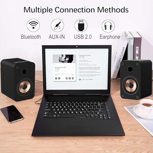 HANLIM Powered Active Bluetooth Bookshelf Speakers - 30W RMS 3 Inch Full Range Speaker - Bluetooth/USB/AUX/3.5mm Earphone Port - Computer PC Speakers - Wooden Enclosure - Black, Pair - Image 3