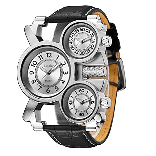 BDL 1Stück Herren Multi Time Zone Armbanduhr Militär Quarz Sub Dials Armbanduhr Strapazierfähiges PU-Leder Uhrenarmband Gut für Männer Väter Freund Cover