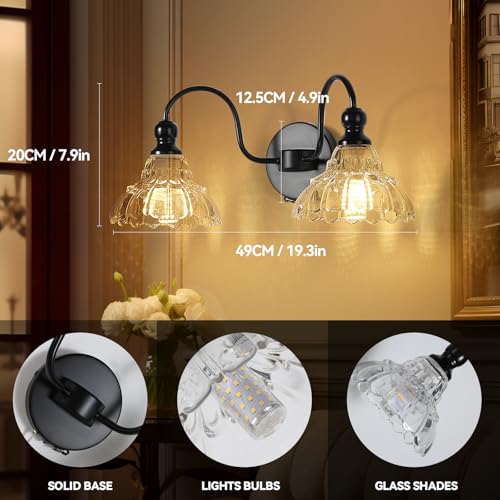 Image of camuucci Battery Bathroom Light Fixtures 10000mAh Rechargeable 2-Light Black Modern Vanity Lights Indoor Not Hardwired with Remote Control Wall Sconce for Mirror Living Room Bedroom(Bulbs Included)