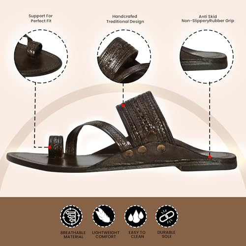 Image of Kolhapuri Chappal for Men Original, Pure Leather Handcrafted Traditional Kolhapuri Chappal for Man Formal Footwear for Weddings & Parties, Ethnic Wear & Daily Comfort