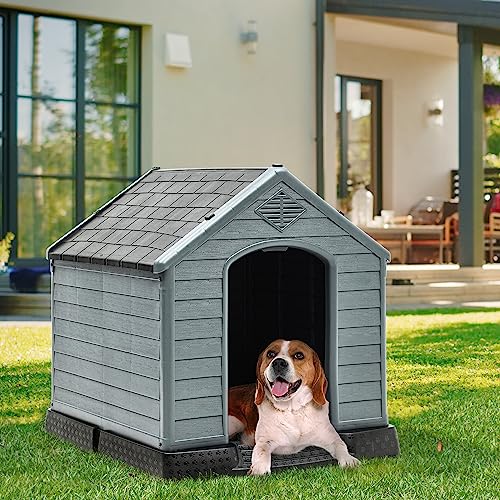 Yitahome 345 Large Plastic Dog House Outdoor Indoor Doghouse Puppy Shelter Water Resistant Easy Assembly Sturdy Dog Kennel with Air Vents and Elevated Floor 345l31w32h Black+gray Cucciolini Doodles Yitahome 34 5 large plastic dog house outdoor indoor doghouse puppy shelter water resistant easy assembly sturdy dog kennel with air vents and elevated floor 34 5l31w32h black+gray cucciolini doodles