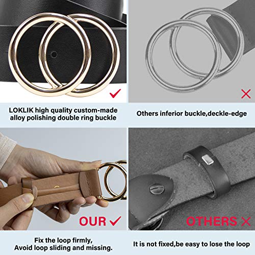 Women Leather Belt For Jeans Dress Waist Belts With Double Ring Buckle By Loklik (Brown Gold Buckle, Xs(0-2)Fit For Waist 26''-31'') #TOP5