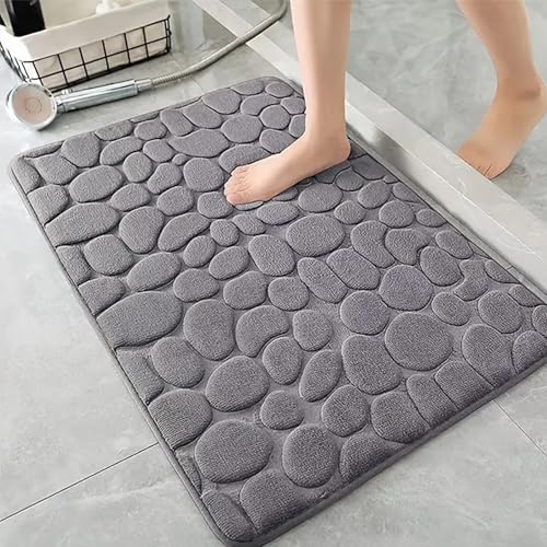 AMFUN Alfombra Baño, Alfombrilla de baño, Gris Oscuro Patrón Guijarro 50 * 80CM Absorbente Alfombras Ducha, Antideslizante, Espuma Viscoelástica, Lavable a Máquina, para Bañera,Ducha y Baño