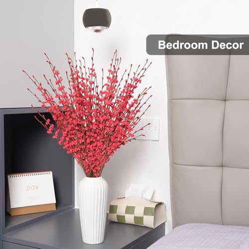Image of TIED RIBBONS Pack of 5 Jasmine Artificial Flowers Bunch Stem with Mini Berry for Vase Pot Home Decoration (Red) for Home Office Wedding Party Decoration (Vase not Included)