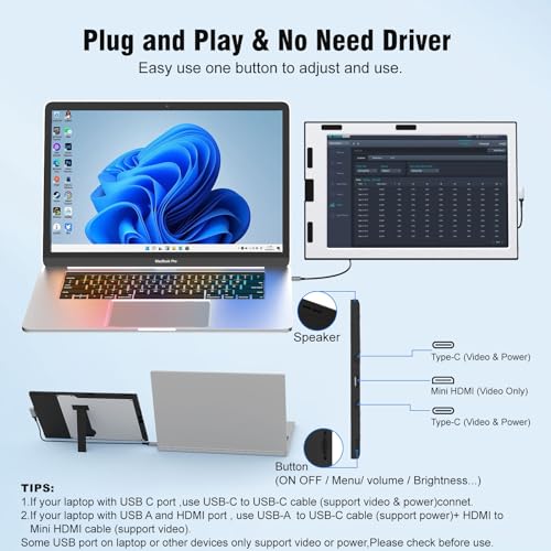 Image of KEFEYA Laptop Screen Extender for 11 inch-17 inch Laptop, Upgraded 360 Rotation Triple Monitor for Laptop- 10.1 inch Portable Screen Extender Full IPS - HDMI /USB-A /Type-C Plug & Play for Wins /Mac /Chrome