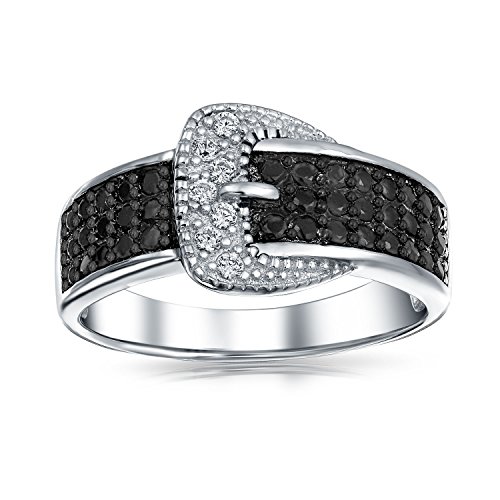 Trendy Fashion Pave Cubic Zirconia Black Cz Statement Belt Buckle Band Ring For Women .925 Sterling Silver #TOP1