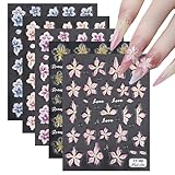 SUTOKAKA Hibiscus Flower Nail Art Stickers 5 Sheets Self Adhesive 3D Hibiscus Summer Nail Stickers Decals Mixed Color Nail Design Decorations for Holiday Hawaiian Manicure Accessories