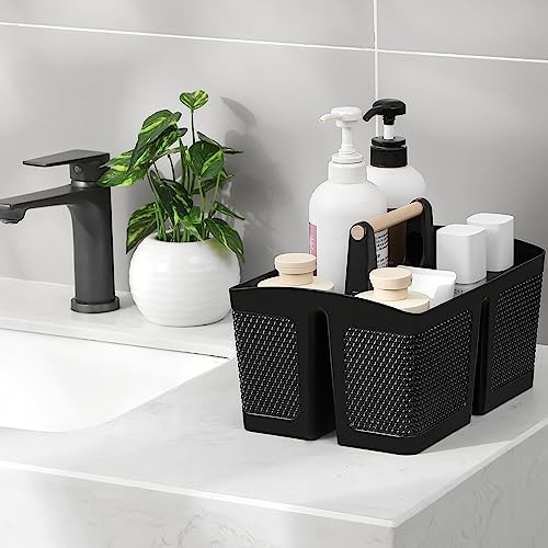 Image of rejomiik Portable Shower Caddy Basket Plastic Cleaning Caddy Organizer Storage Tote with Handle for Bathroom, College, Dorm Room Essentials, Black