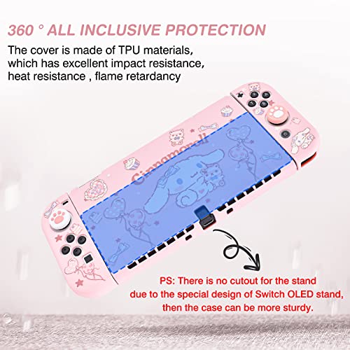 DLseego Protective Case for Nintendo Switch OLED Model, Dockable TPU Cover with 4 Thumb Grips, Shock-Absorption and Anti-Scratch Design Accessories for Switch OLED 2021 - Pink Cinnamoroll