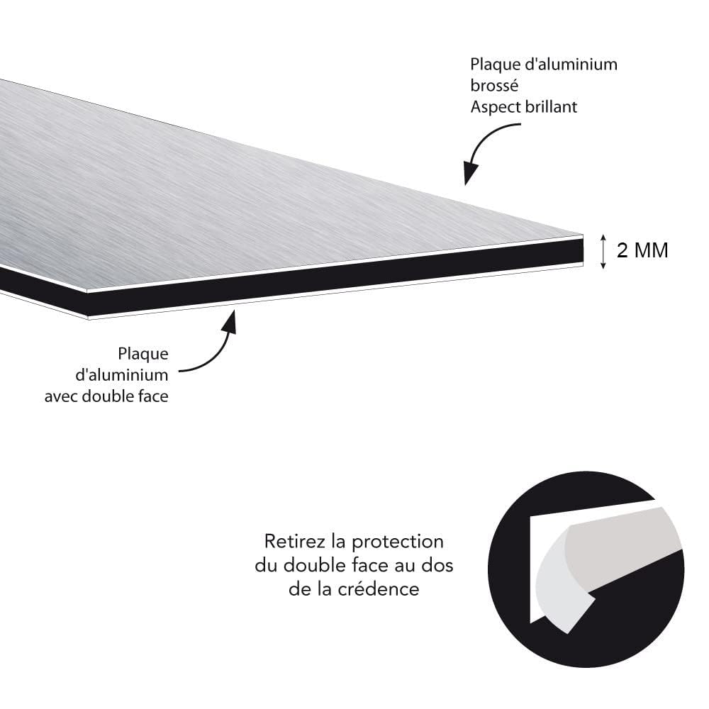 Crédence Aluminium Brossé. Crédence Cuisine Aluminium Brossé 2 mm. Fond de Hotte en Alu. Plusieurs Tailles. Protection Mur Aluminium