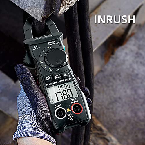 Bside 600A Dc Clamp Meter True Rms 6000 Counts Auto-Ranging Multimeter Inrush Current Capacitance Temperature Diode Live Check Low Impedance Voltage Tester, Black #TOP2