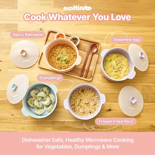 Microwave Egg Cooker & Ramen Cooker | 1.2L Silicone Microwave Steamer Pot with Lid & Steamer Mat | BPA-Free, Dishwasher Safe | noottinubo (Strawberry Milk) by noottinubo - Used condition - Image 2