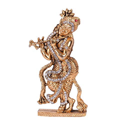 Image of Amazon Brand - Umi Gold Plated Flute Playing Krishna Idol Showpiece - Metal Krishna Statue for Car Dashboard - Hindu God Religious Idol Krishan Figurine for Janmashtami Home Temple Decoration & Gifts.
