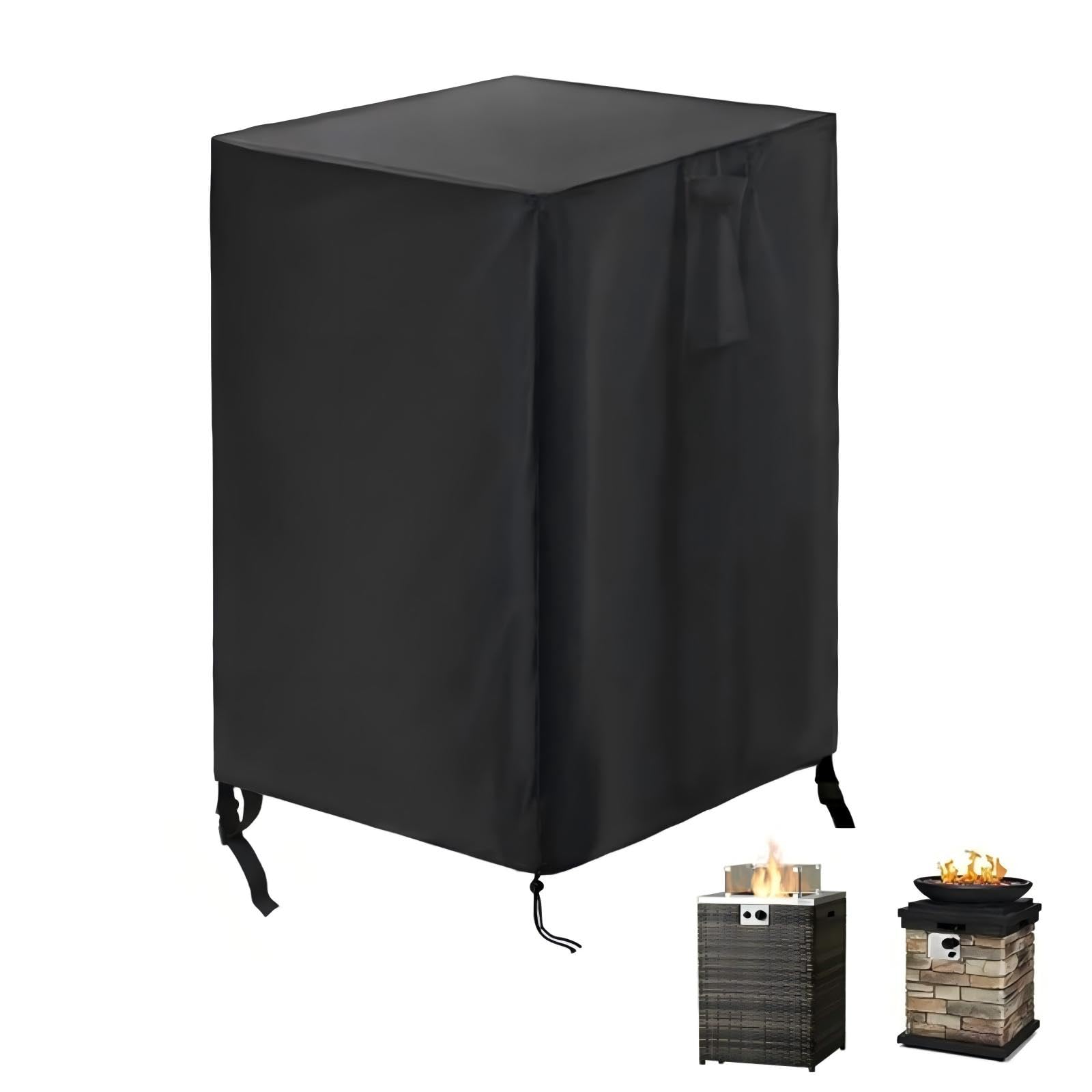 Hohong Fire Pit Cover Square, 55×55×89cm Fire Table Cover, 420D Oxford Outdoor Tall Firepit Covers Waterproof for Fire Column-Black