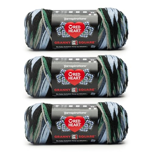Image of Red Heart All in ONE Granny Square Silver Sea Yarn - 3 Pack of 8.8oz /250g - 100% Acrylic - #4 Worsted (Medium) - 417 Yards - Knitting /Crochet