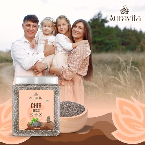 Image of Auravita Premium Chia Seeds 1KG | Rich in Calcium, Protein & Fibre |100% Clean Chia Seeds for Eating | Antioxidant Rich Superfood for Smoothies, Salads & Baking