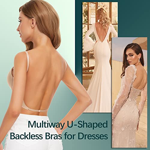 Vinperfor Low Back Bras For Women Deep V Plunge Backless Bras Seamless Halter Bras Invisible Multiway Convertible Low Cut Bra (Nude, X-Large) #TOP6