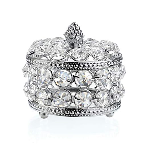 SUMTree Rund Kristall Schmuckkaschen Deckel aus Kristall Metall Schmuckkoffer Schmuckholder Schmuckbox Deko für Wohnzimmer Schlafzimmer Badezimmer Silber Geschenk für Frau Freundin