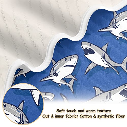 Image of Swaddle Blanket for Blue Cartoon Shark Fish Baby Receiving Blanket Muslin Baby Swaddles Soft Cotton Breathable Nursery Blankets for Unisex Boys and Girls 30x40 Inch