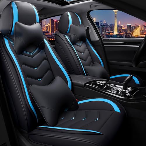 Image of CTDS Car Seat Covers for VW Tiguan 2009-2026, Stylish Sport Seat Cover, Premium Nappa Leather Car Seat Cover. Automobile Seat Covers Sets.(Luxury 2 Seats /Black Blue)