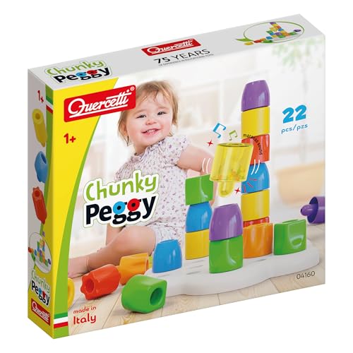 Quercetti Chunky Peggy Motorikspielzeug ab 1 Jahr, Montessori Steckspiel Sortierspiel Baby Spielzeug 1 Jahr Sensorik Feinmotorik Lernspielzeug