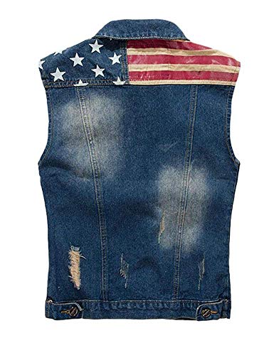 Men`s American Flag Retro Ripped Denim Jeans Vest Sleeveless Jacket2