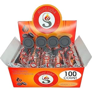 Sunlight® Charcoal Tablets for Incense – Quick Light Coal Tablets – Charcoal Disks – 40 mm Coal Rolls – Coal Briquettes – Slow Burn – Instant Lighting [100]