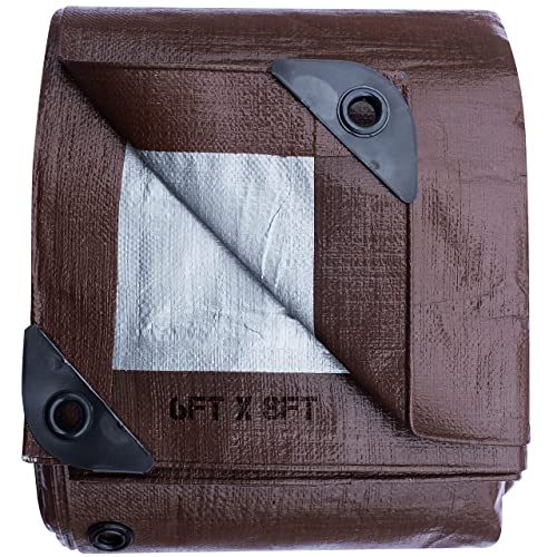 Tarp Cover Brown/Silver Heavy Duty Thick Material Water Proof Tear Proof Uv Resistant Reinforced Edges Boat Tent Rv Or Pool Cover 6X8 #TOP7